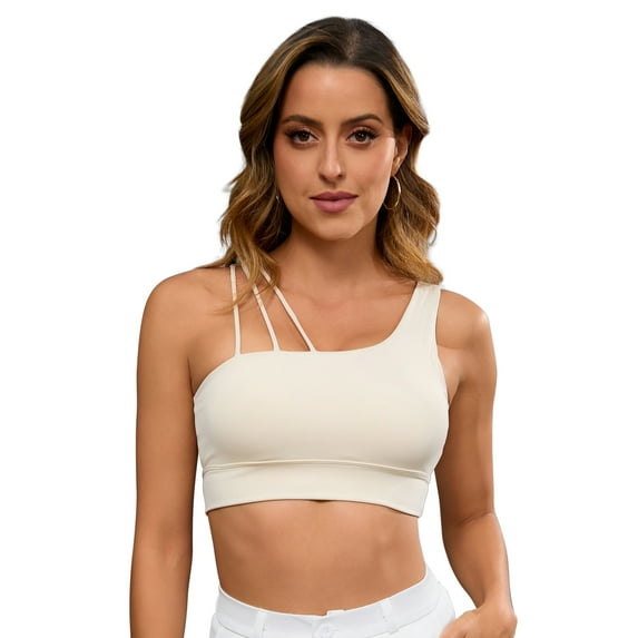 DARING DIVA Women's Three Spaghetti Thin Straps Sports Bra Fitness Tank Top Beige S