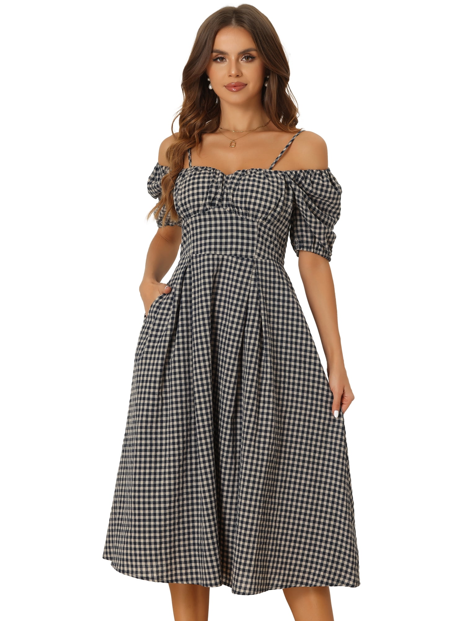 ミストレアス Pearl Strap Sheer Plaid Dress Pearl Strap Sheer Plaid Dress - MISTREASS