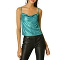 thumbnail image 1 of Unique Bargains Women's Sparkly Metallic Glitter Spaghetti Strap Camisole Tops L Mint Green, 1 of 6