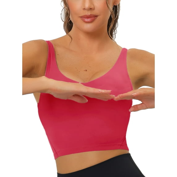 Unique Bargains Women's Sports Bra Medium Support Workout Longline Yoga Tank Top L Rose Red