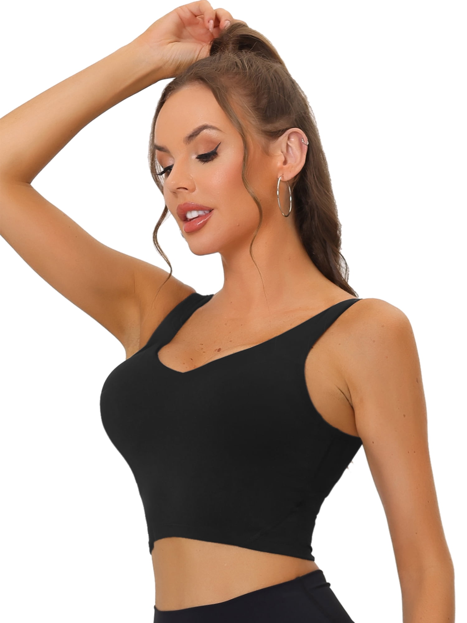 DARING DIVA Sports Bra Medium Support Workout Longline Yoga Tank Top M Black