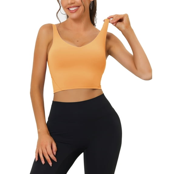 Unique Bargains Women's Sports Bra Medium Support Workout Longline Yoga Tank Top XL Light Orange