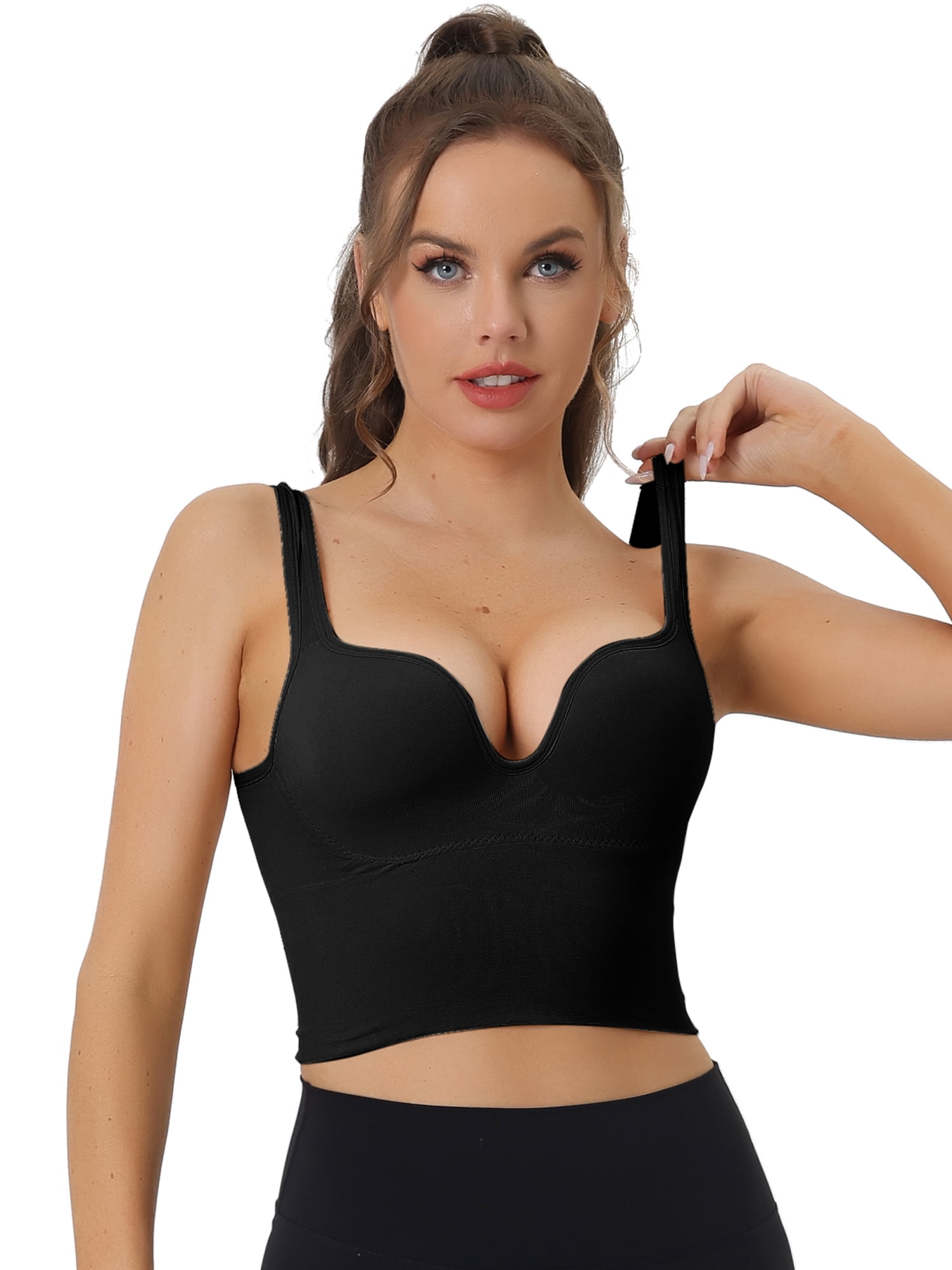 Unique Bargains Women's Sports Bra Wireless Medium Support Camisole Crop Top XL Black