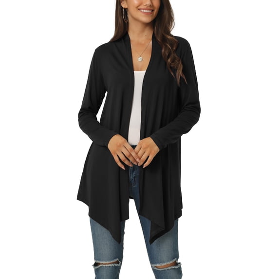 Unique Bargains Women's Spring Fall Draped Open Front Lightweight Cardigan Shrugs Boleros M Black