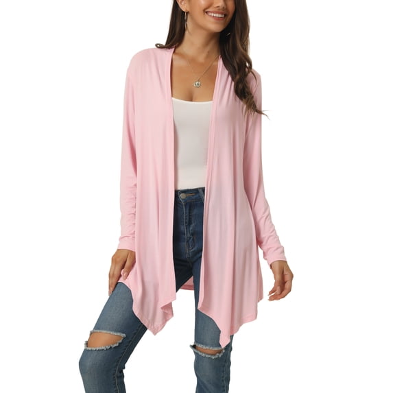 Unique Bargains Women's Spring Fall Draped Open Front Lightweight Cardigan Shrugs Boleros S Pink