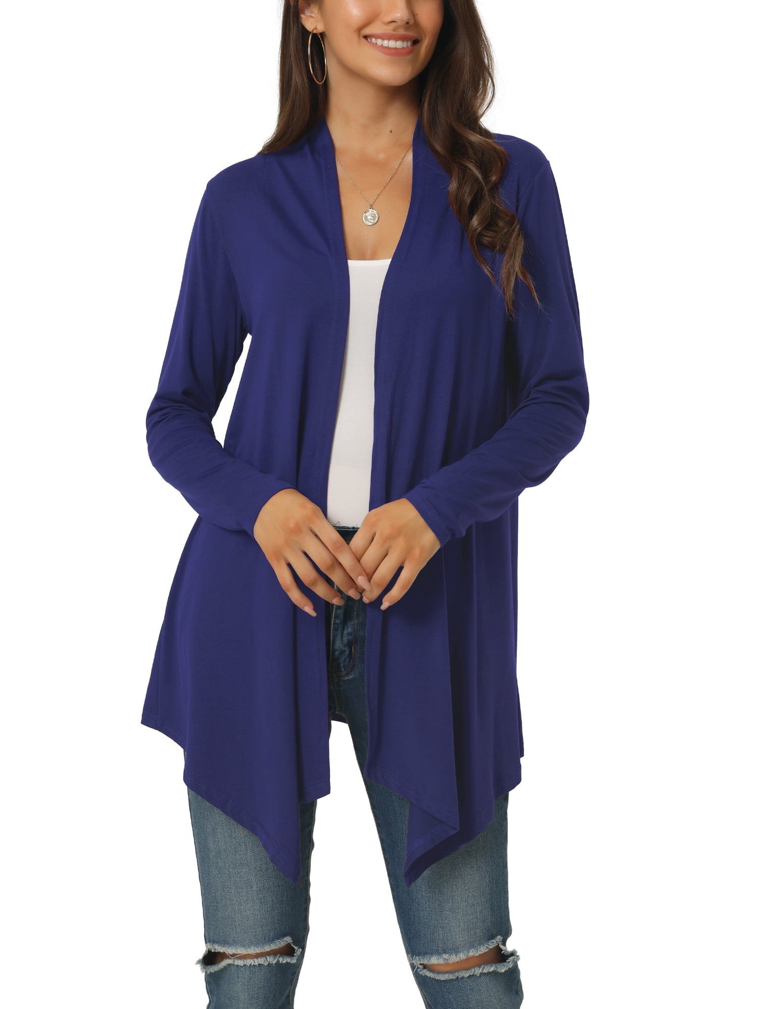 Unique Bargains Women's Spring Fall Draped Open Front Lightweight Cardigan Shrugs Boleros S Royal Blue