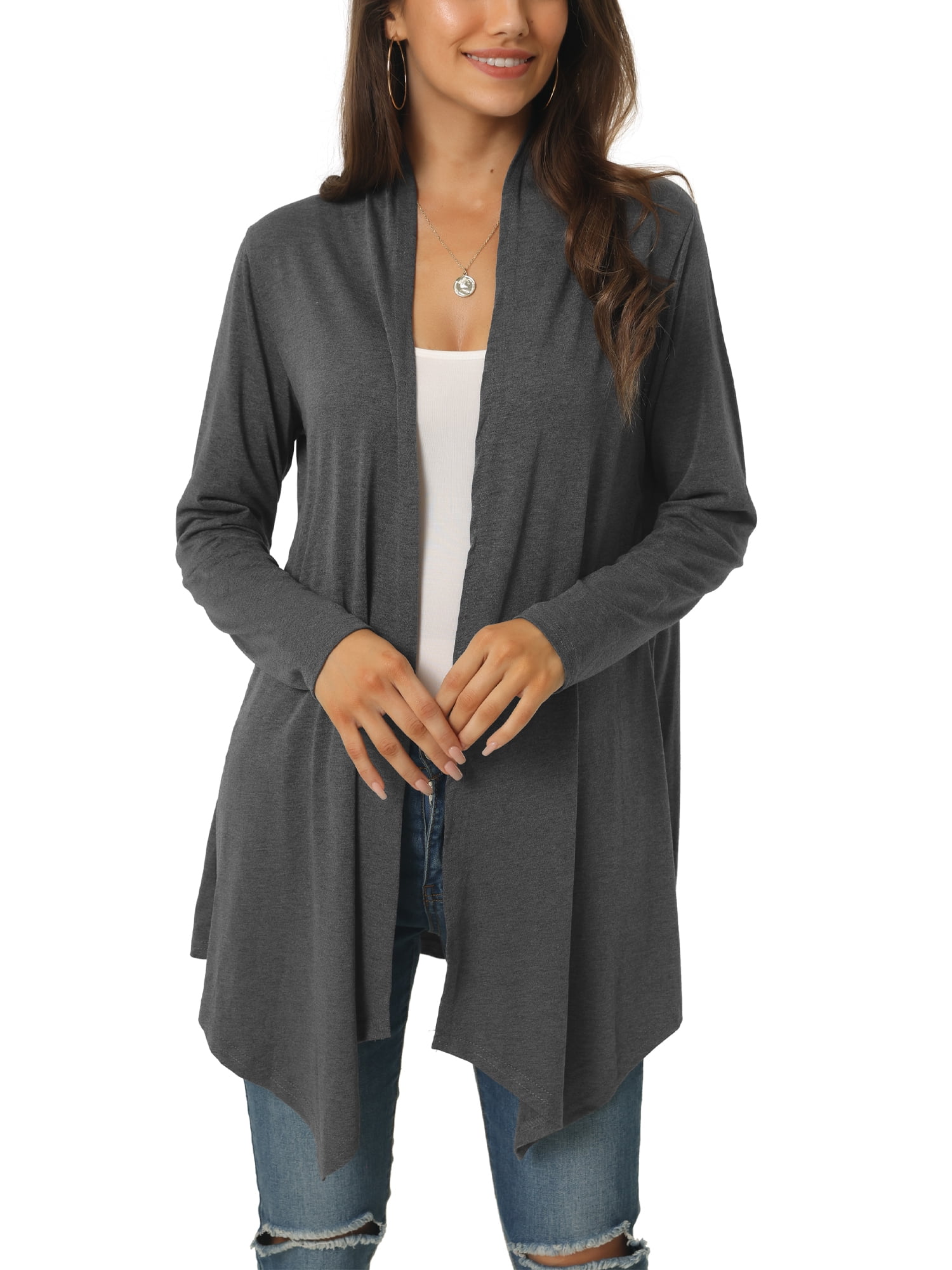 Unique Bargains Women's Spring Fall Draped Open Front Lightweight Cardigan