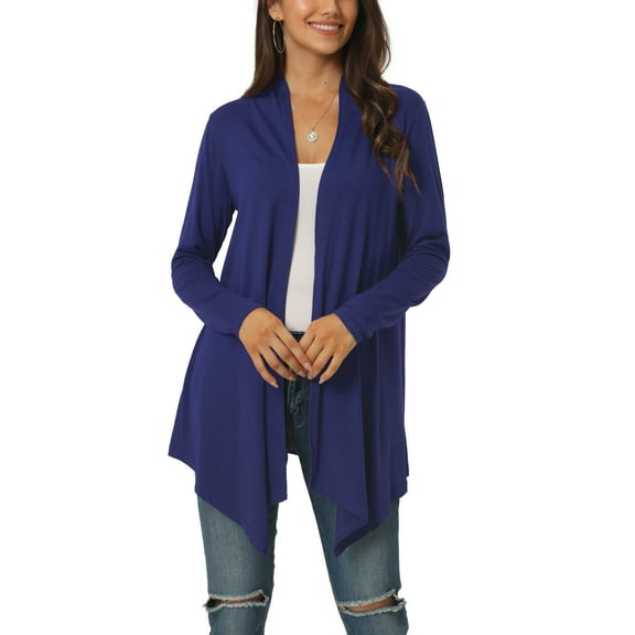 Unique Bargains Women's Spring Fall Draped Open Front Lightweight Cardigan Shrugs Boleros S Royal Blue