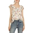 thumbnail image 1 of Unique Bargains Women's Square Neck Floral Ruffle Sleeve Chiffon Blouse Top XS White, 1 of 8