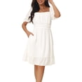thumbnail image 1 of Unique Bargains Women's Square Neck Smocked Back Ruffle A-Line Dress L White, 1 of 6