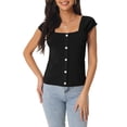 thumbnail image 1 of Unique Bargains Women's Square Neck Ribbed Knit Buttons Decor Sleeveless Tops S Black, 1 of 6