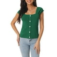 thumbnail image 1 of Unique Bargains Women's Square Neck Ribbed Knit Buttons Decor Sleeveless Tops XL Dark Green, 1 of 6