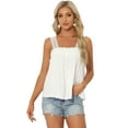 thumbnail image 1 of DARING DIVA Women's Square Neck Sleeveless Panel Lace Ruffles Tank Tops M White, 1 of 6