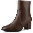 thumbnail image 1 of Unique Bargains Women's Square Toe Side Zipper Block Heel Ankle Boots Coffee 6.5, 1 of 7