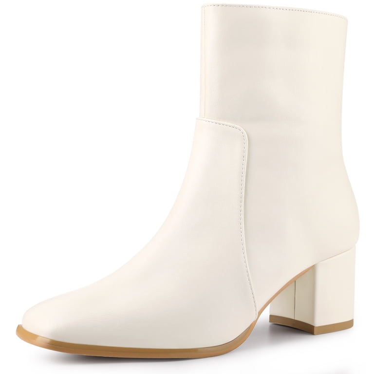 Unique Bargains Women's Square Toe Side Zipper Block Heel Ankle Boots Cream  10 - Walmart.com