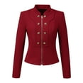 thumbnail image 1 of Unique Bargains Women's Stand Collar Button Decor Zip Up Blazer Jacket S Wine Red, 1 of 5