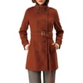 thumbnail image 1 of Unique Bargains Women's Stand Collar Double Breasted Slant Pockets Outwear Coat, 1 of 4