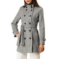 thumbnail image 1 of Unique Bargains Women's Stand Collar Double Breasted Slant Pockets Outwear Coat, 1 of 8