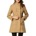 thumbnail image 1 of Unique Bargains Women's Stand Collar Hooded Double Breasted Winter Long Overcoat M Khaki, 1 of 1