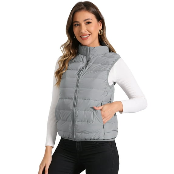 DARING DIVA Women's Stand Collar Lightweight Zip Up Vest XS Gray