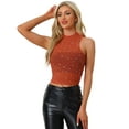 thumbnail image 1 of Unique Bargains Women's Star Mesh Crop Mock Neck Sleeveless See Through Tank Top M Orange, 1 of 6