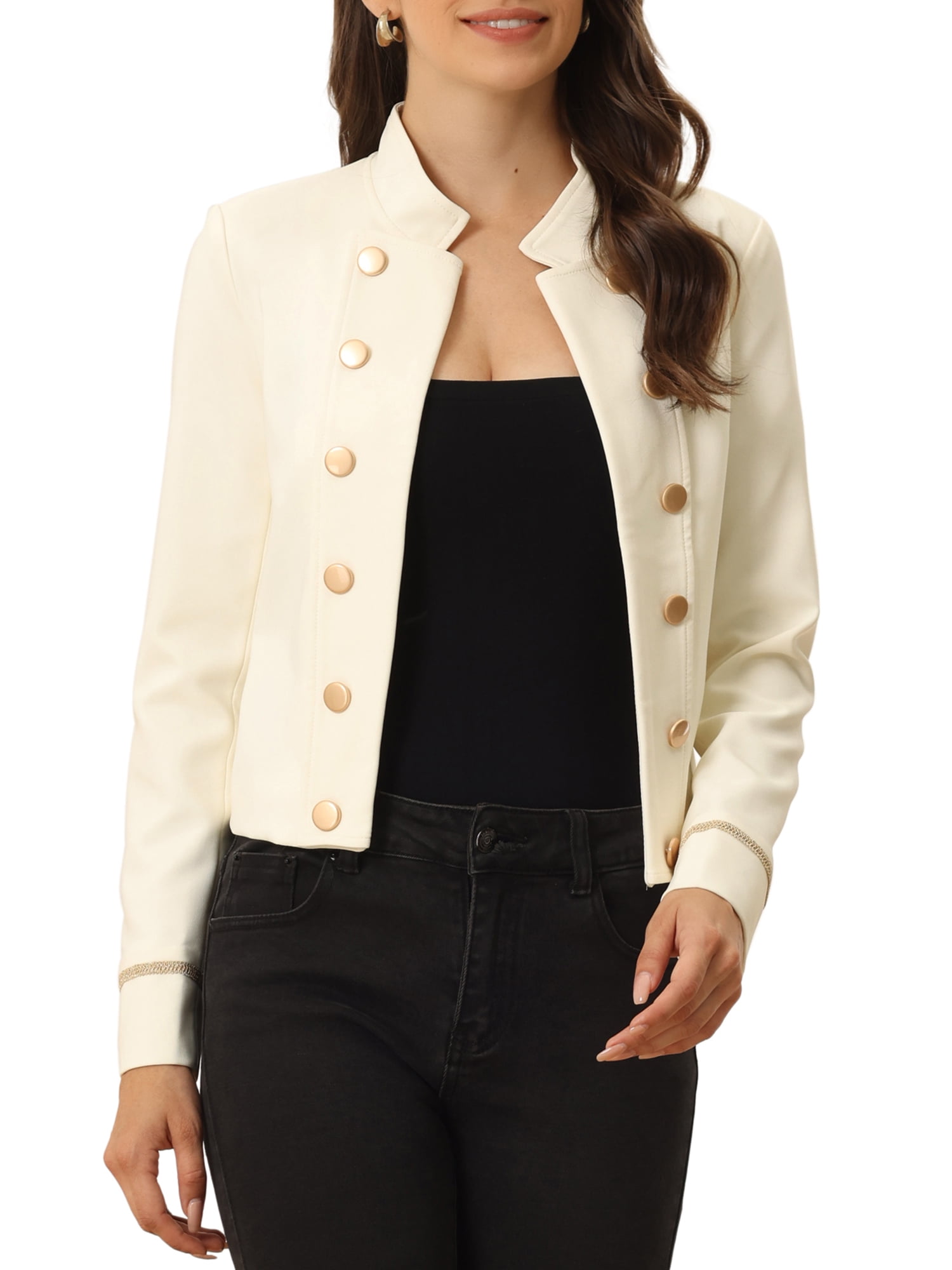 Unique Bargains Women's Steampunk Open Front Button Decor Casual Jackets XL Beige