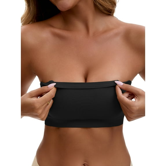 Unique Bargains Women's Strapless Seamless Wirefree Padded Bras S Black