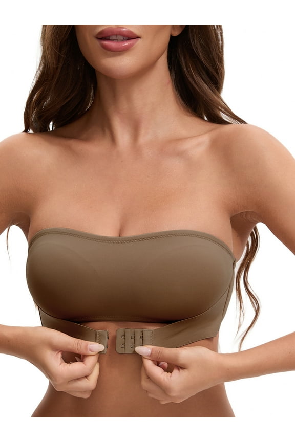 Women's Strapless Wirefree Bandeau Bras L Brown