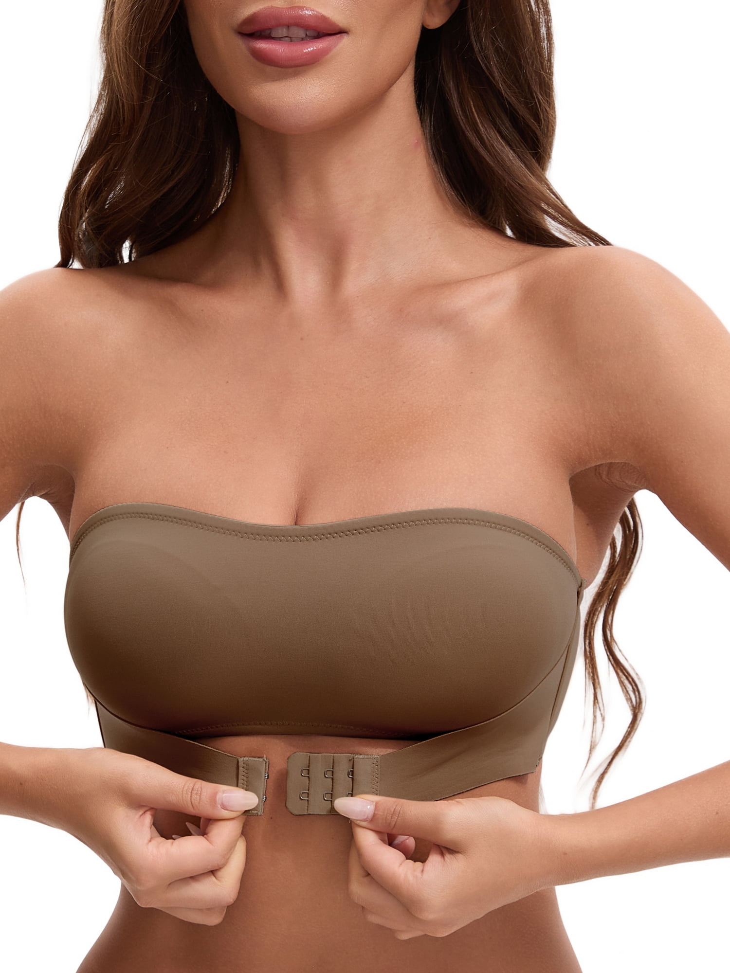 Unique Bargains Women's Strapless Wirefree Bandeau Bras S Brown