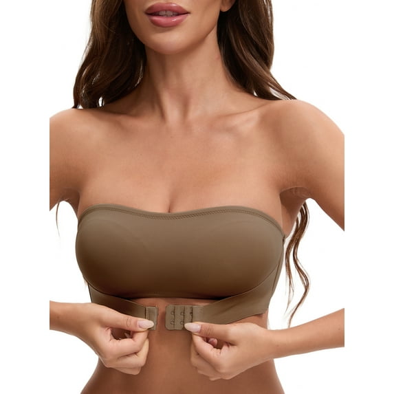 Unique Bargains Women's Strapless Wirefree Bandeau Bras S Brown