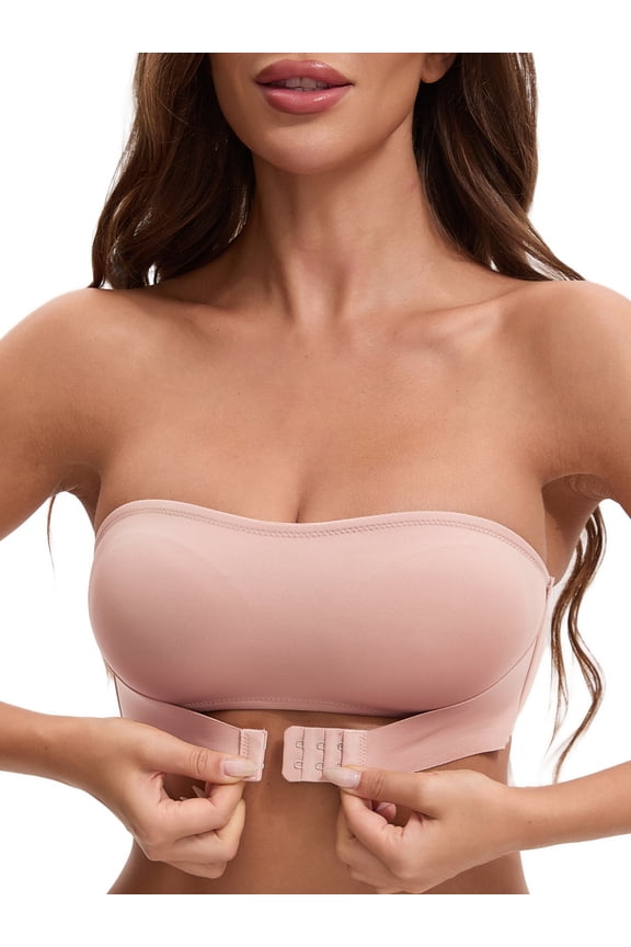 Women's Strapless Wirefree Bandeau Bras XL Pink