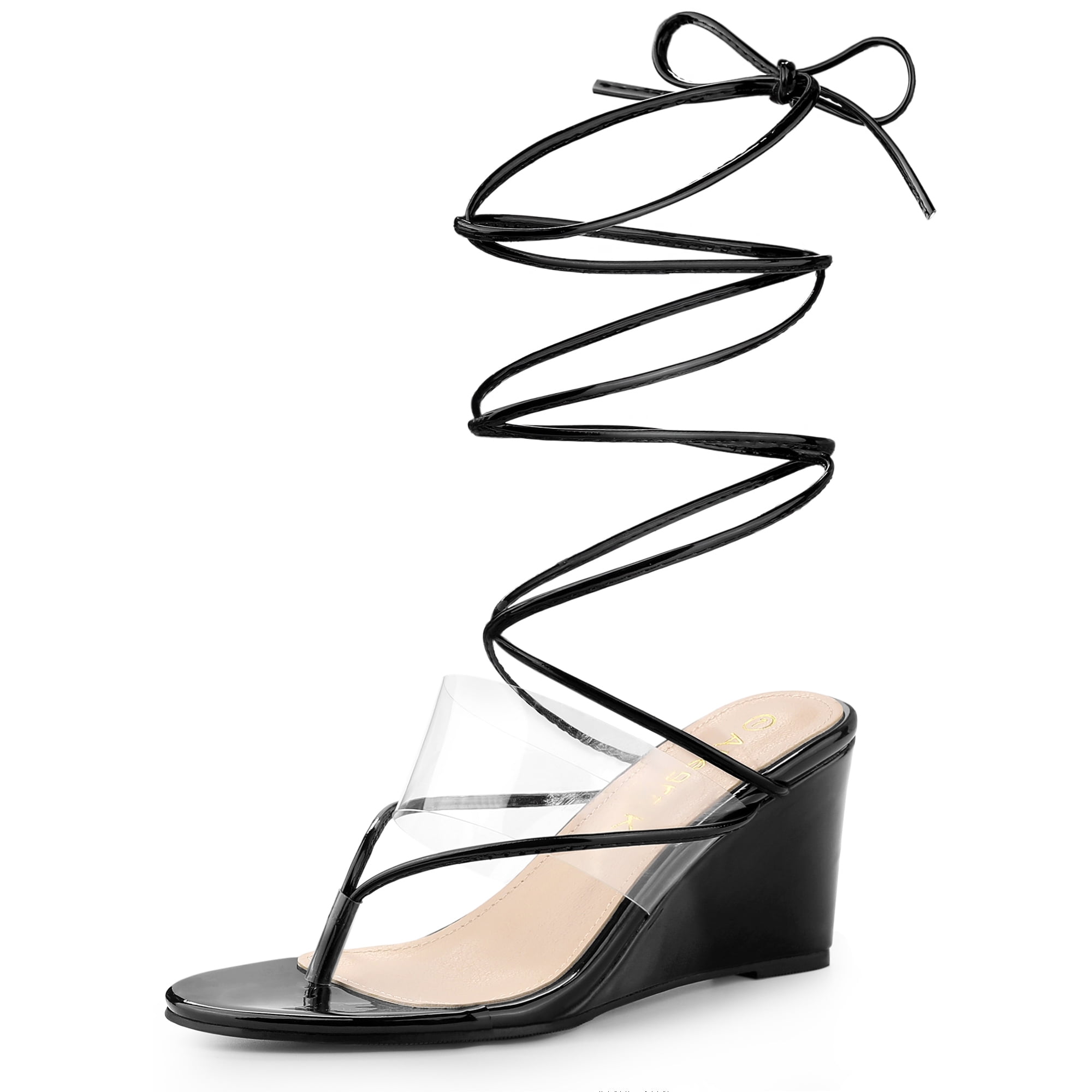 Unique Bargains Women's Strappy Flip Flops Clear Strap Wedge Sandals