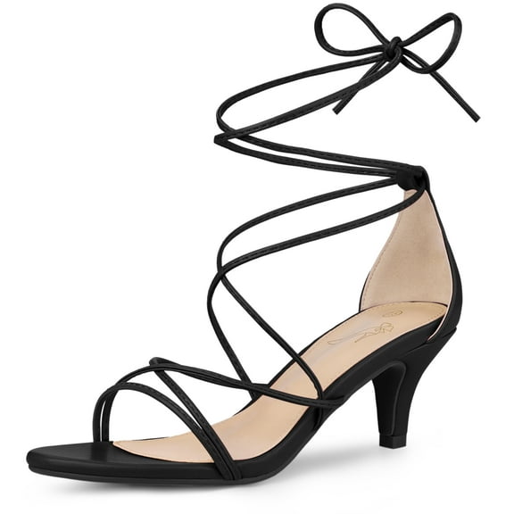 Unique Bargains Women's Strappy Kitten Heel Lace Up Sandals