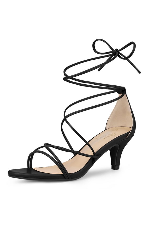 Women's Strappy Kitten Heel Lace Up Sandals