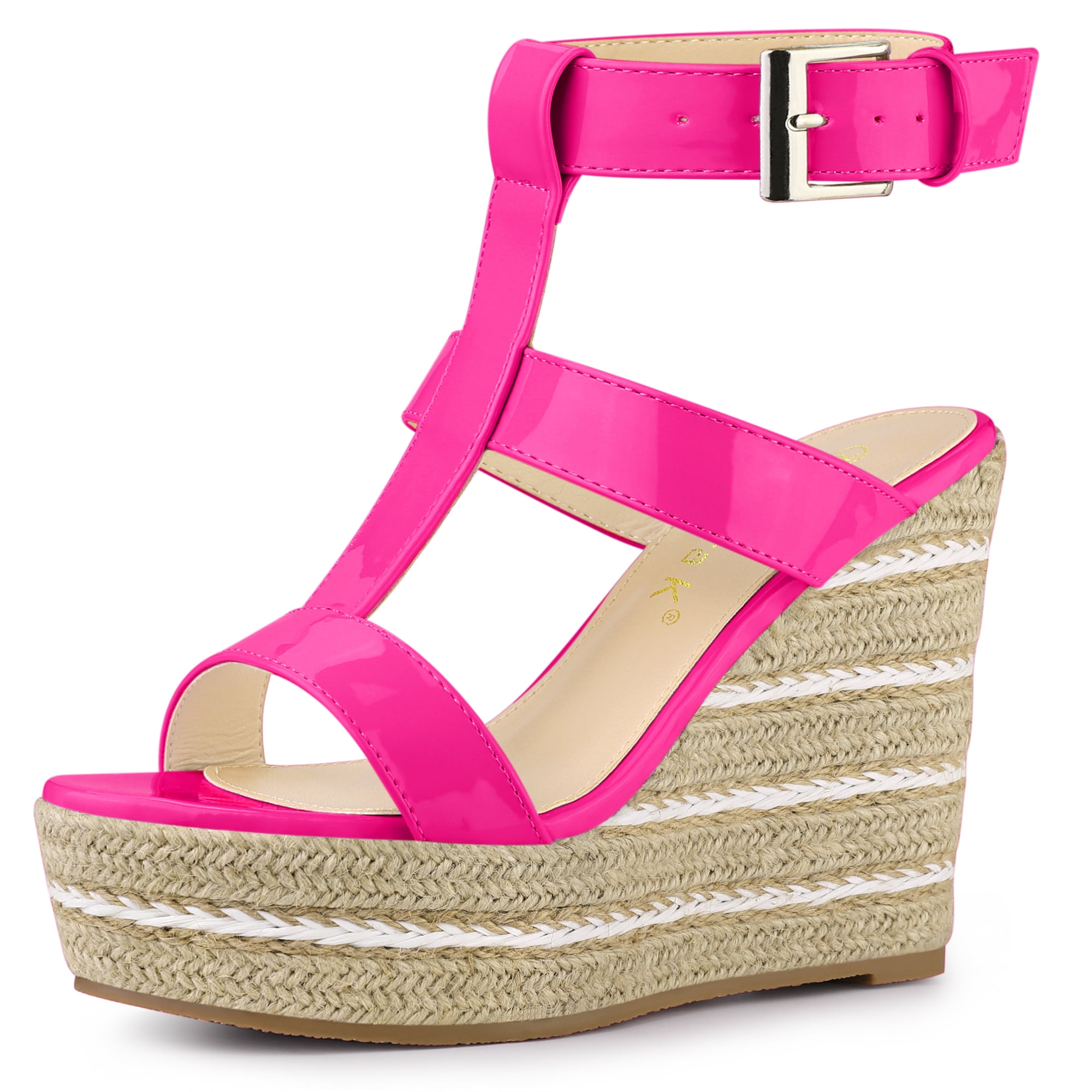 DARING DIVA Women's Strappy Wedge Platform Sandals Hot Pink 8.5