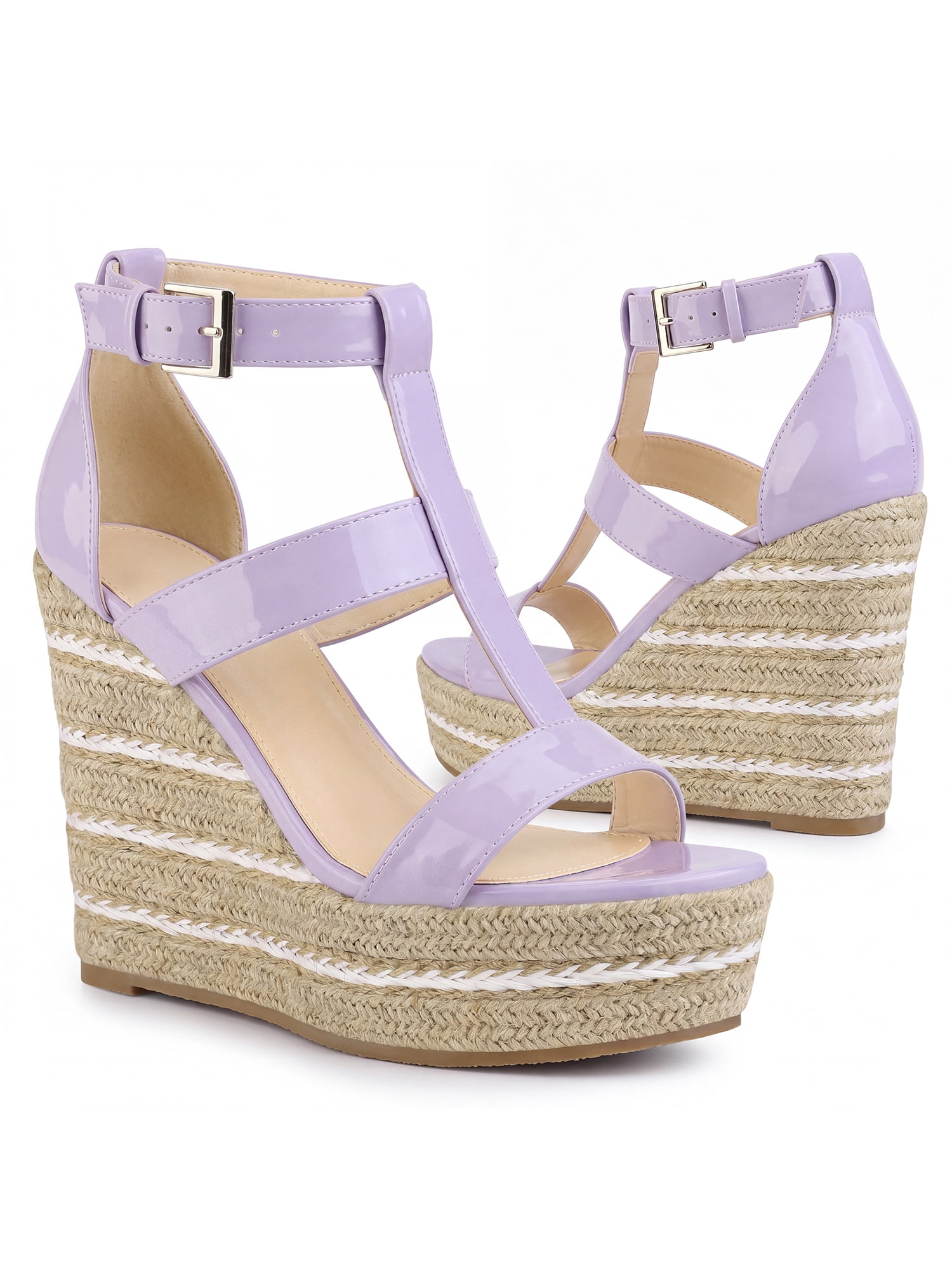 DARING DIVA Women's Strappy Wedge Platform Sandals Purple 6