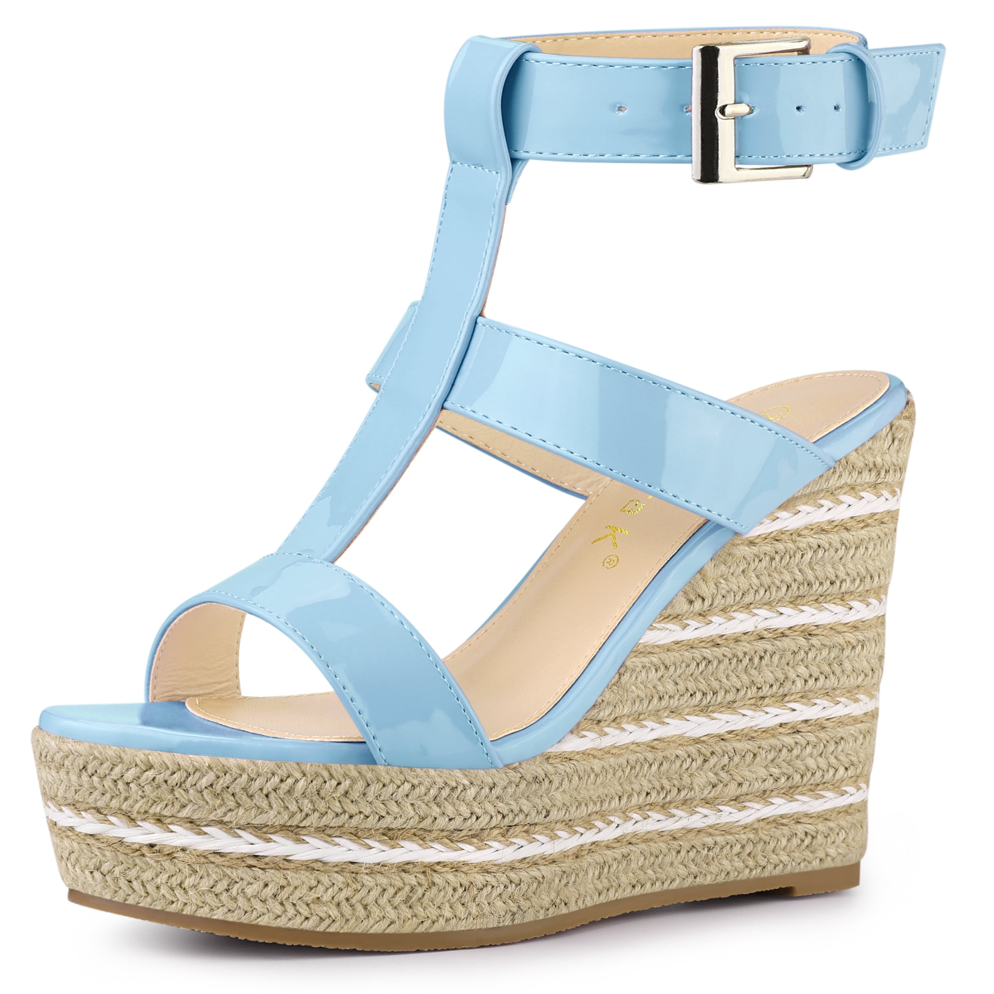 DARING DIVA Women's Strappy Wedge Platform Sandals Sky Blue 10