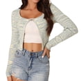 thumbnail image 1 of Unique Bargains Women's Stripe Knitted Butterfly Buckle Crop Sweater Cardigan Tops L Light Blue And Yellow, 1 of 6