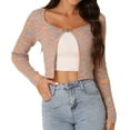 thumbnail image 1 of Unique Bargains Women's Stripe Knitted Butterfly Buckle Crop Sweater Cardigan Tops S Orange, 1 of 6