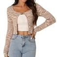 thumbnail image 1 of Unique Bargains Women's Stripe Knitted Butterfly Buckle Crop Sweater Cardigan Tops XL Brown, 1 of 6