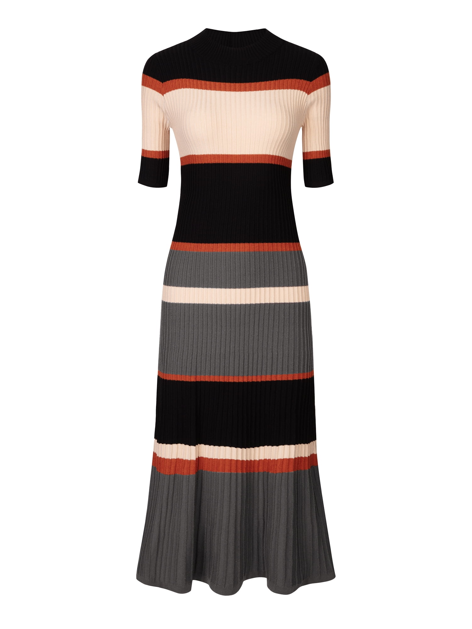 DARING DIVA Women's Striped Short Sleeve A-Line Midi Dresses L Orange