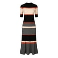 thumbnail image 1 of Unique Bargains Women's Striped Short Sleeve A-Line Midi Dresses S Orange, 1 of 5