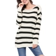 thumbnail image 1 of Unique Bargains Women's Striped Round Neck Drop Shoulder Loose Sweater, 1 of 8