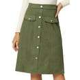thumbnail image 1 of Unique Bargains Women's Suede Button Front Pockets Decor A-Line Skirts XL Army Green, 1 of 6