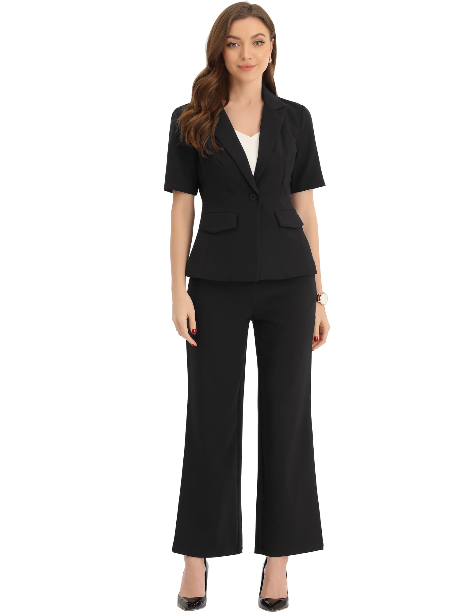 DARING DIVA Women's One Button Blazer 2 Pcs Outfits Jacket Suit Pants M Black