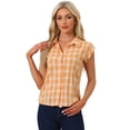 thumbnail image 1 of Unique Bargains Women's Summer Plaid Short Sleeves Button Down Tops XL Orange, 1 of 6