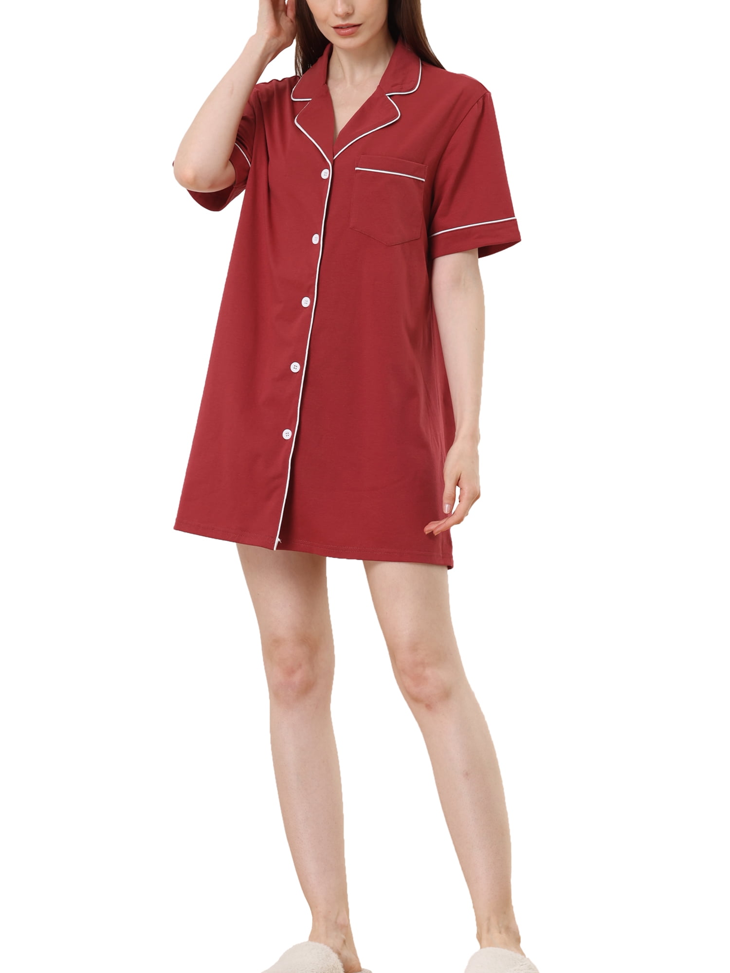 Unique Bargains Women's Summer Short Sleeves Button Down Sleepshirt