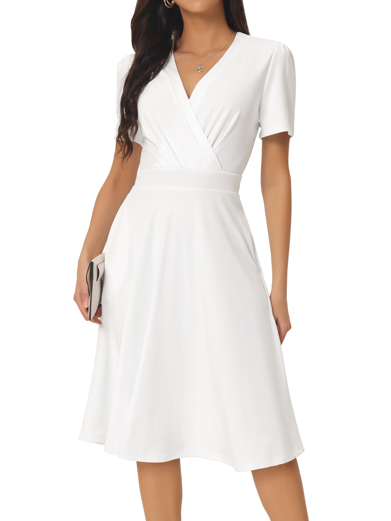 short white swing dress White Polyester Short Swing Dress