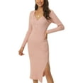 thumbnail image 1 of Unique Bargains Women's Sweetheart Neck Knit Side Slit Twist Front Midi Sweater Dress L Pink, 1 of 6