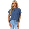thumbnail image 1 of Unique Bargains Women's Swiss Dots Pleated Crew Neck Short Sleeve Casual Summer Top S Blue, 1 of 6